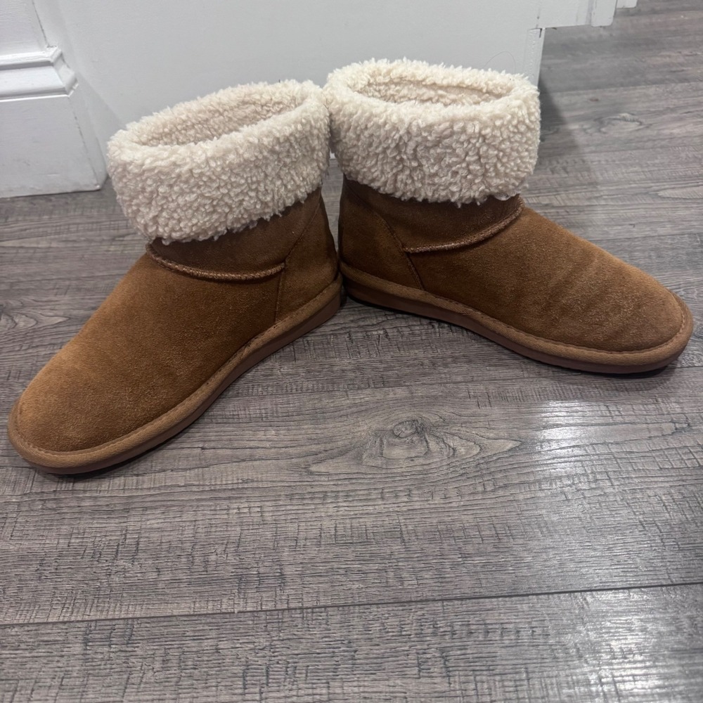 Minnetonka Womens 85611 Brown Suede Faux Fur Lined Ankle Boots Size 7